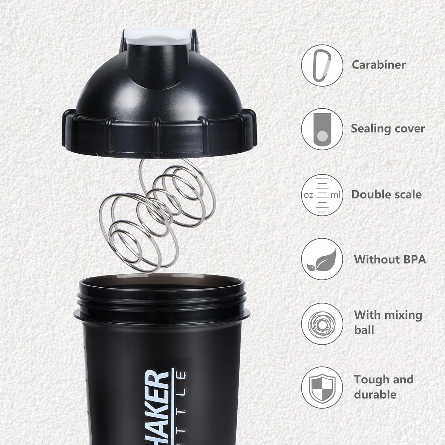 Shaker Bottle 18OZ Protein Shaker Bottles with Powder Storage & Pill Case 500ML GYM Shaker Cup for Protein Mixes with Mixing Ball Leak Proof Mixer Bottle for Pre Workout,Bpa Free(White)