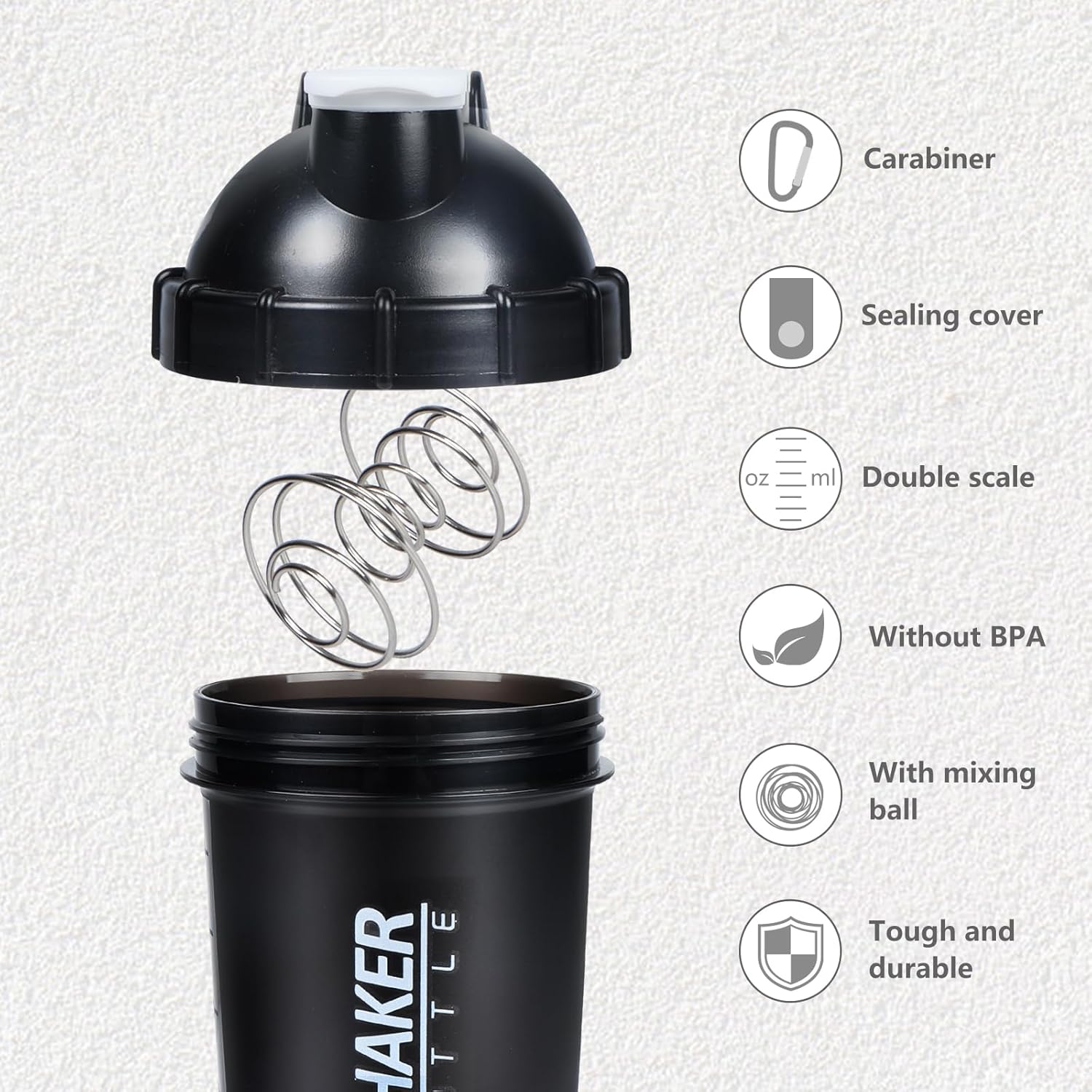 Shaker Bottle 18OZ Protein Shaker Bottles with Powder Storage & Pill Case 500ML GYM Shaker Cup for Protein Mixes with Mixing Ball Leak Proof Mixer Bottle for Pre Workout,Bpa Free(White)